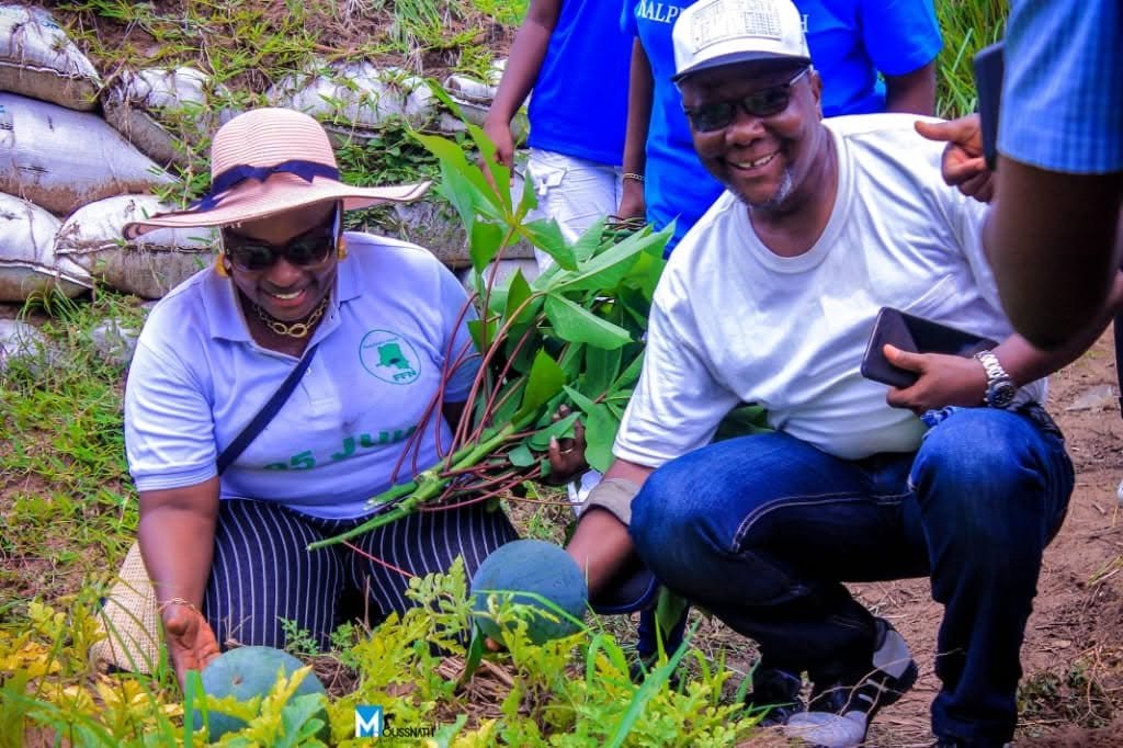 Une femme africaine plante une jeune pousse